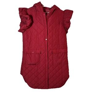 Tankaneo Women's Red Quilted Puffer Vest XL Hooded Snap Front NWT Casual